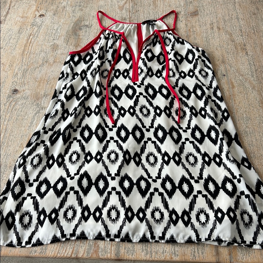 Aqua Black and White Mini Dress with Red Accents
